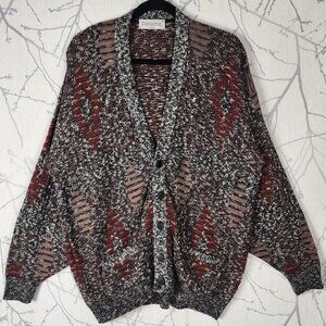 Panache Gray Retro Diamond Knit Button Front Cardigan